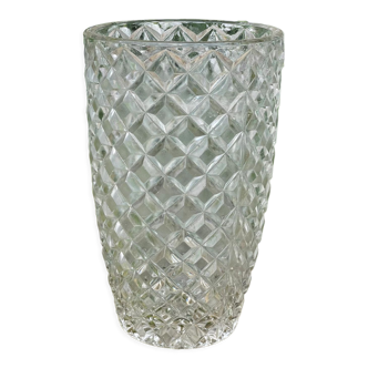 Vase en verre transparent vintage pointes diamants