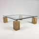 Table basse en verre et travertin par Piero de Longhi pour Catalan Italia, années 1980