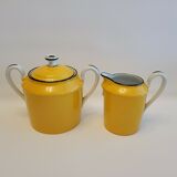 Sugar bowl and porcelain milk jar Limoges mustard yellow color