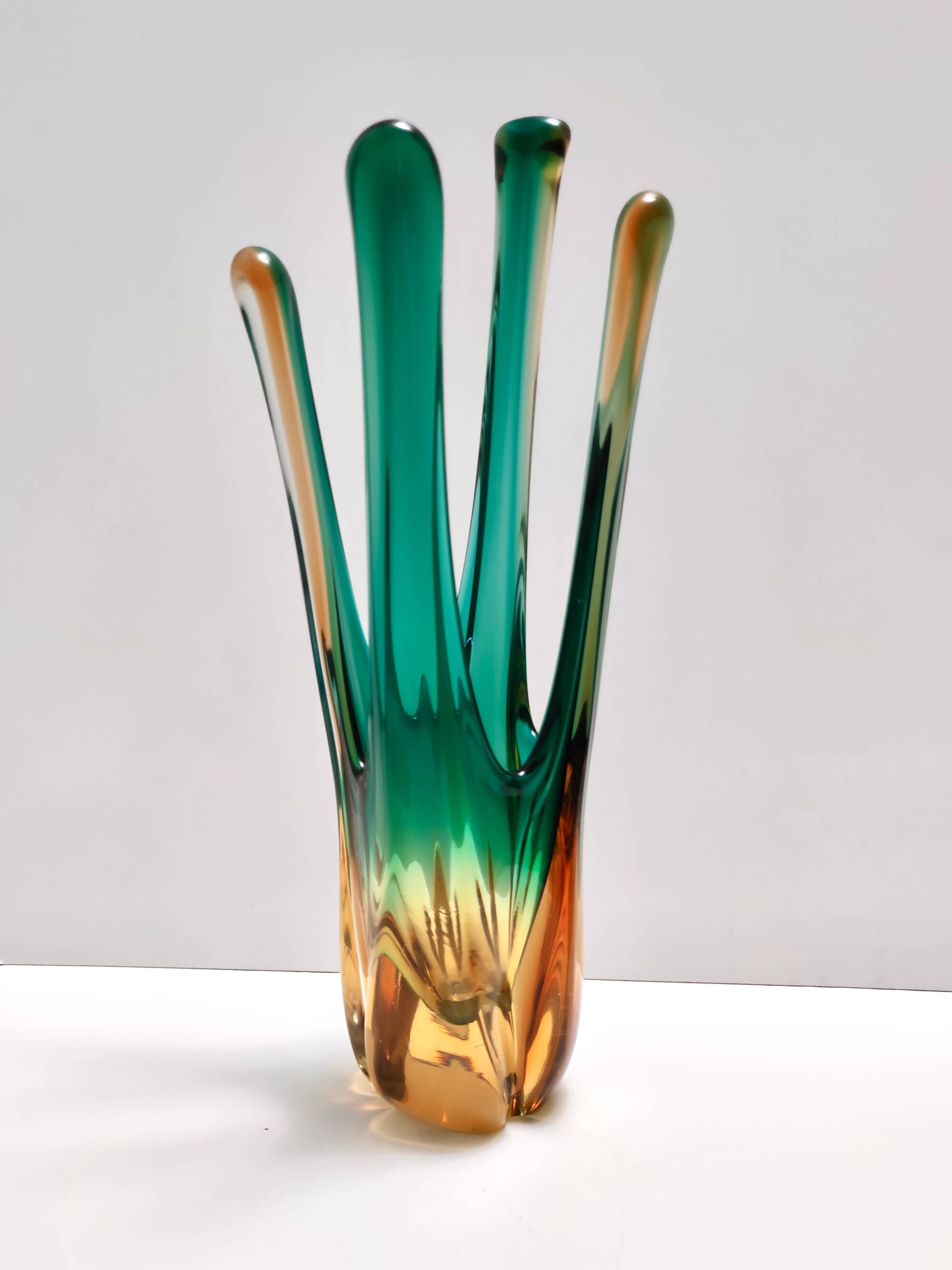 Green and Amber Murano Glass Centerpiece Vase, Italy