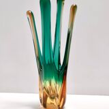 Green and Amber Murano Glass Centerpiece Vase, Italy