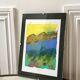 Aquarelle paysage signée sous-verre vintage