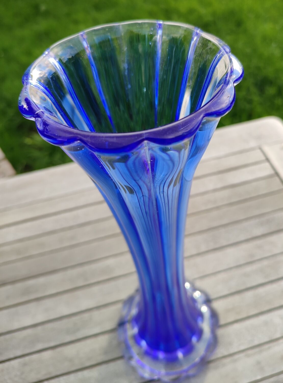 Large blue crystal vase