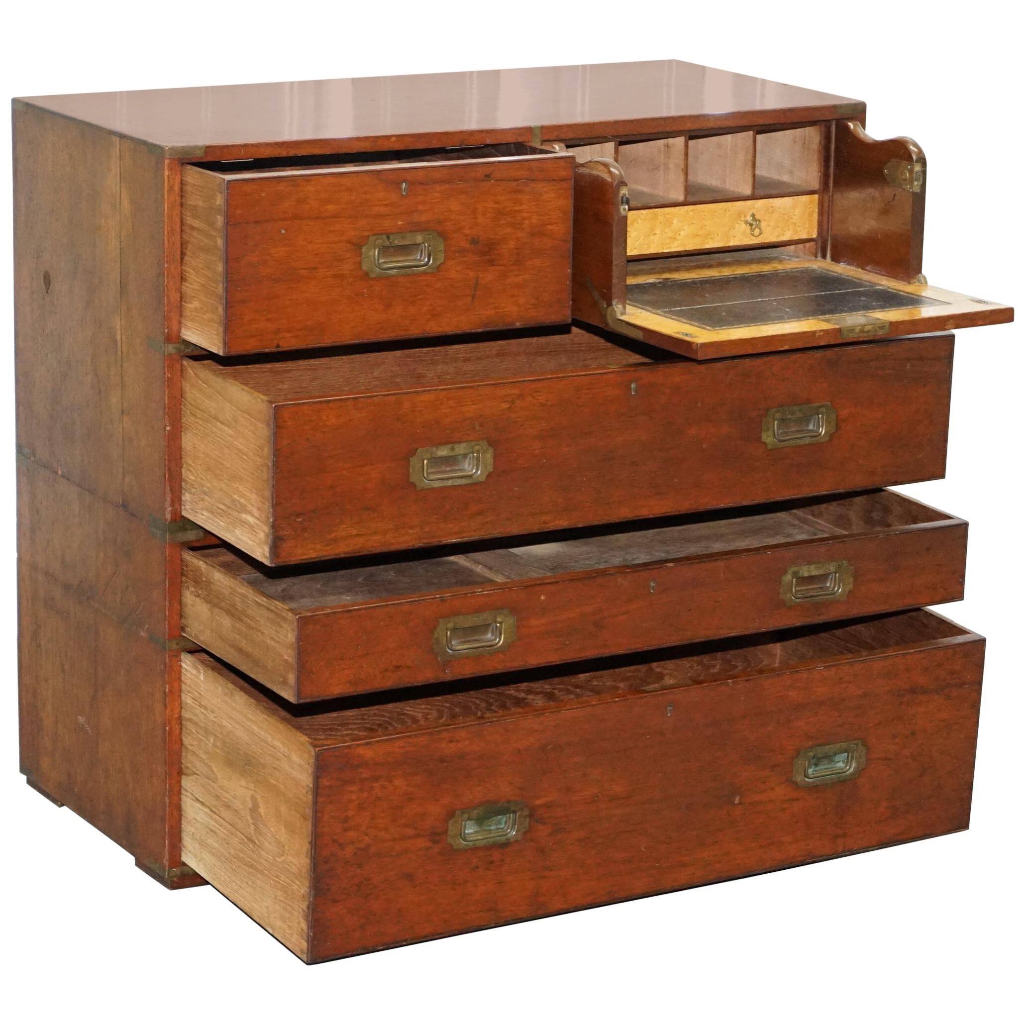 Commode de campagne estampillée Army & Navy C.S.L avec bureau rabattable