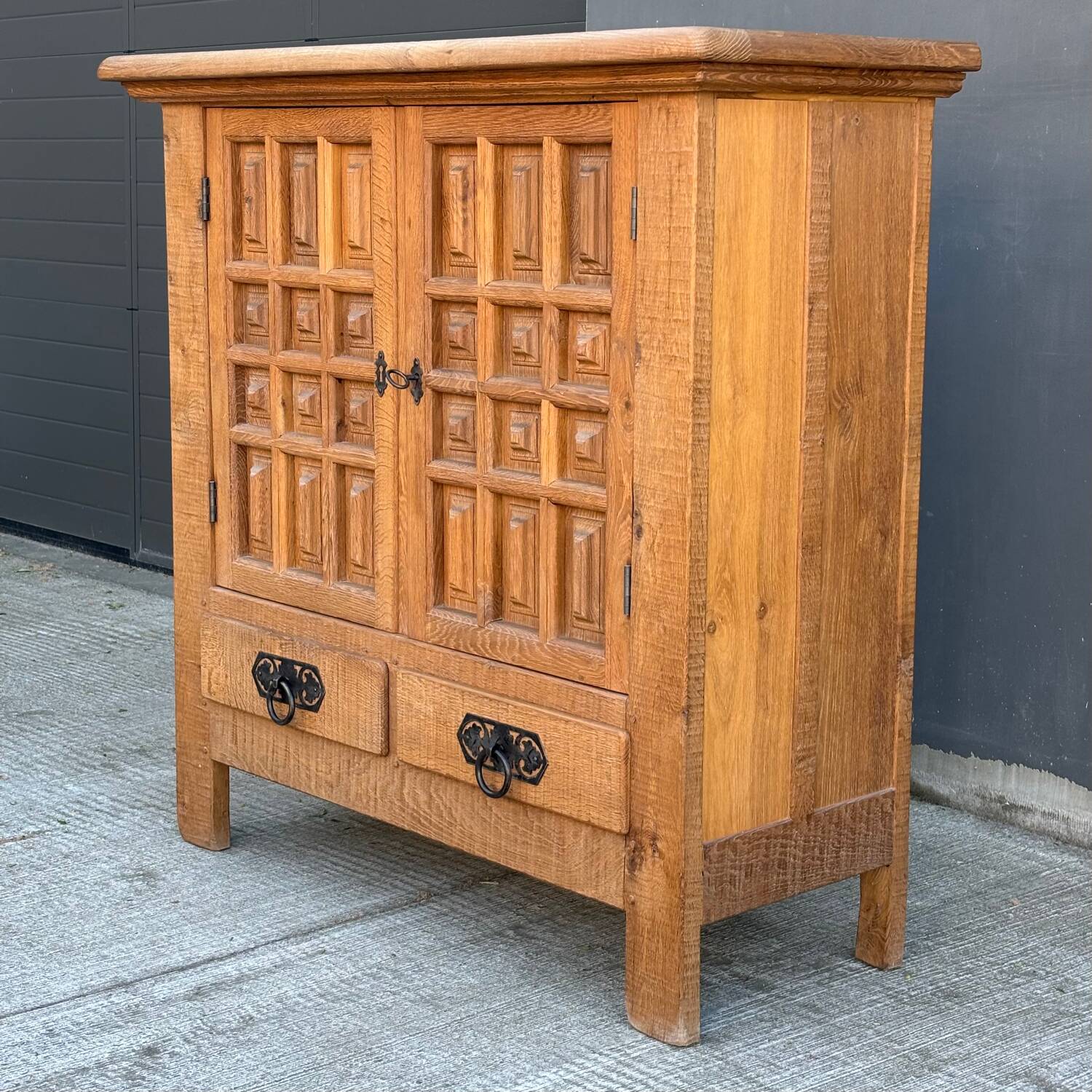 Solid oak buffet – Spanish brutalist style, 1960s
