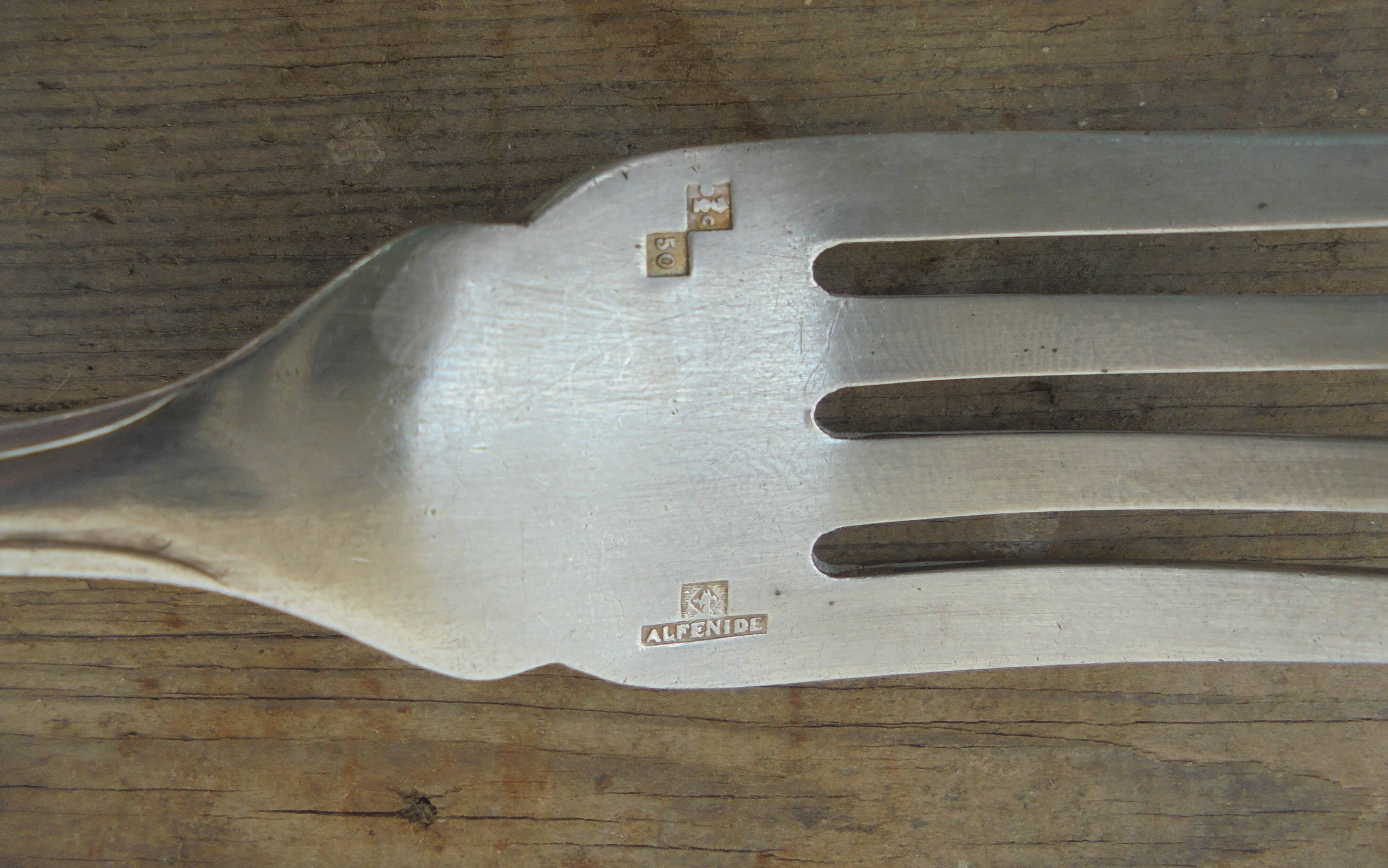 6x2 silver metal fish cutlery alfenide orfévrerie christofle