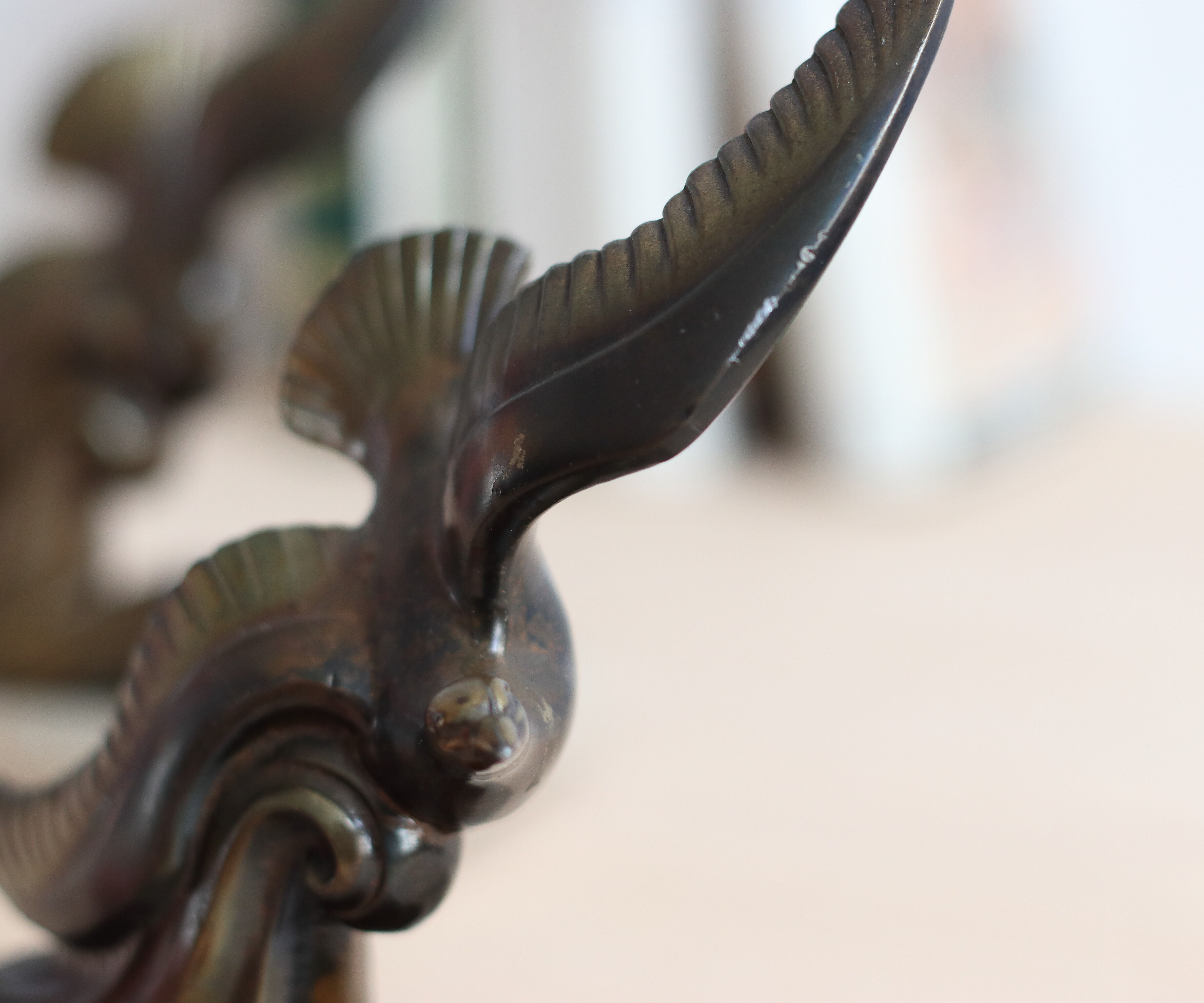 Pair of art deco seagull bookends in regulation and marble