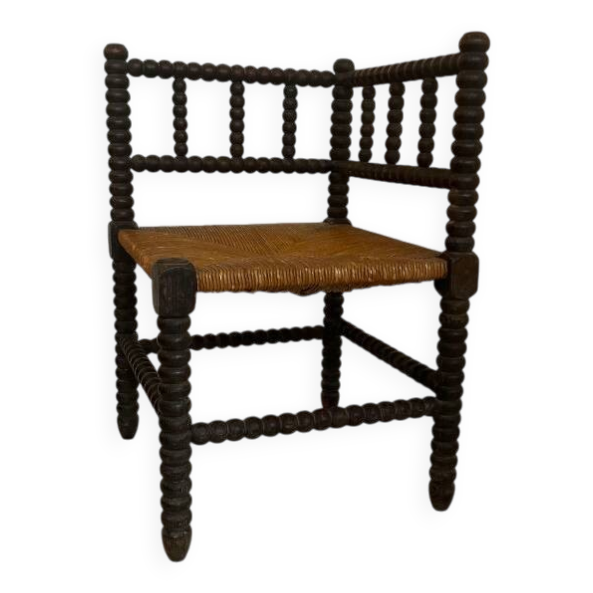 Antique wood and straw fireside seat