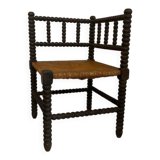 Antique wood and straw fireside seat