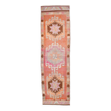 Soft Orange & Pink Star Pattern Handmade Wool Runner Rug, 99x338 Cm