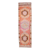 Tapis couloir en laine fait main avec motif étoile doux orange et rose, 99x338 cm