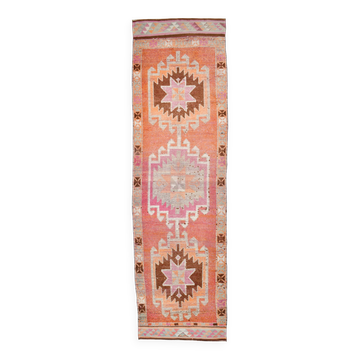 Soft Orange & Pink Star Pattern Handmade Wool Runner Rug, 99x338 Cm