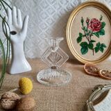 Art Deco chiseled glass candle holder - vintage