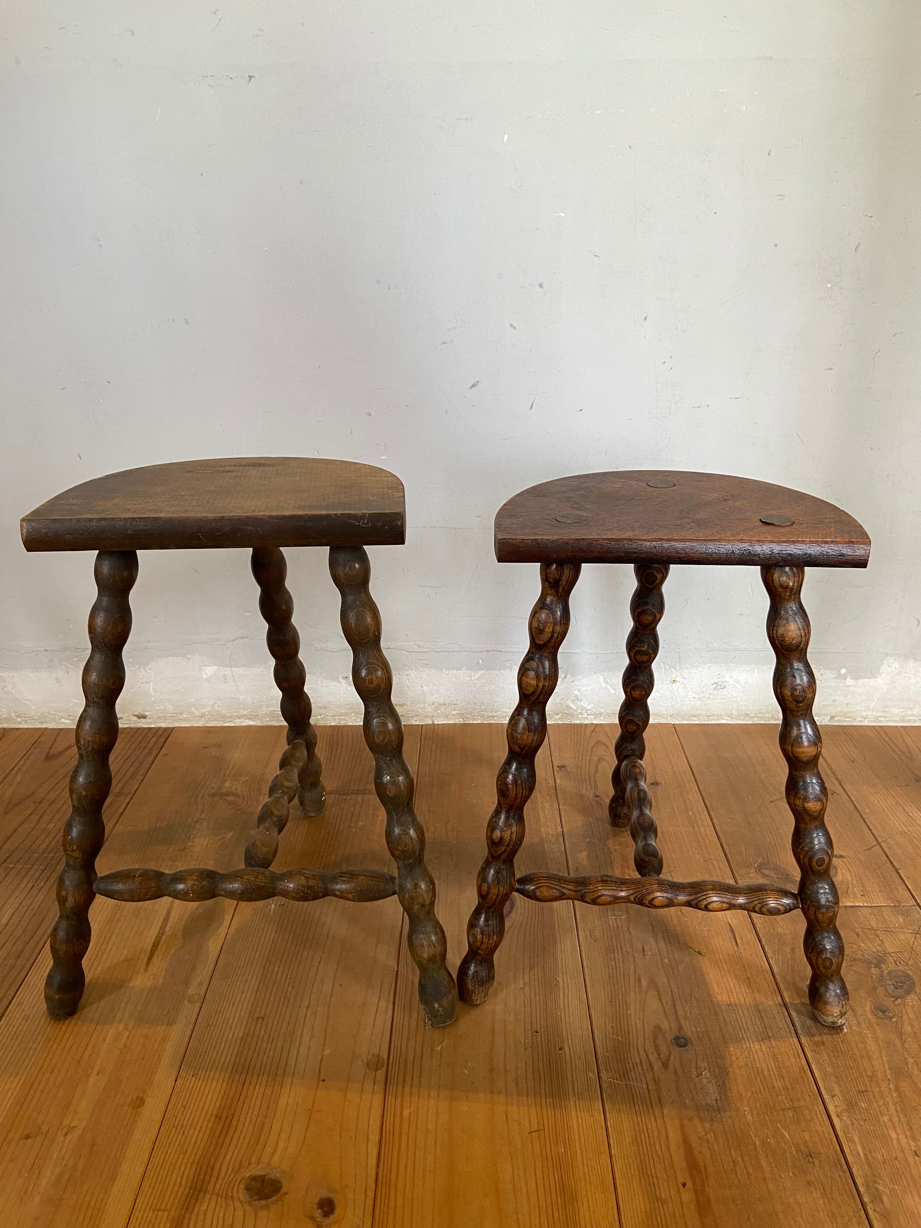 Pair of vintage wooden slag stools
