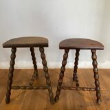 Pair of vintage wooden slag stools