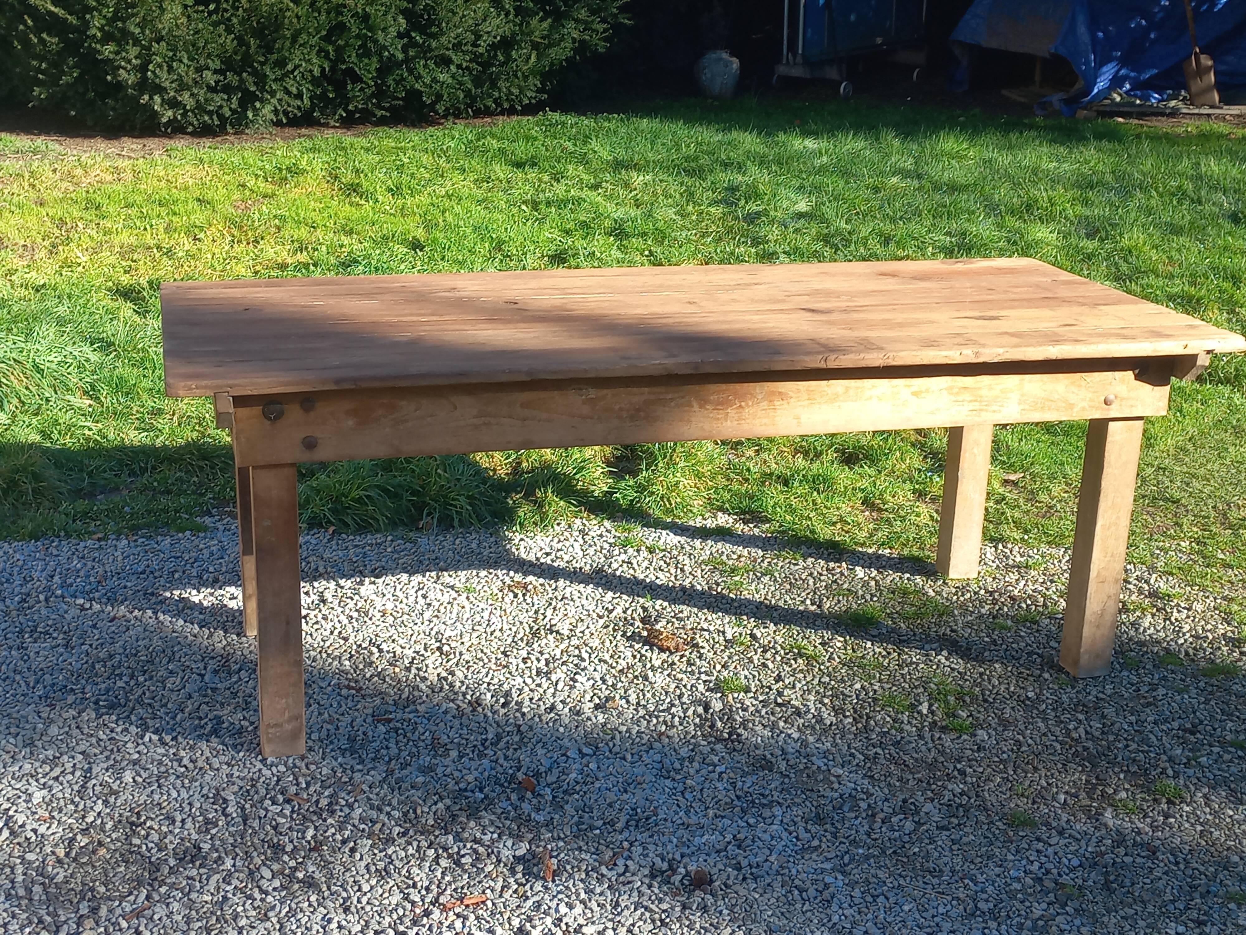 Brutalist farmhouse table Antique wooden workshop table 200cm