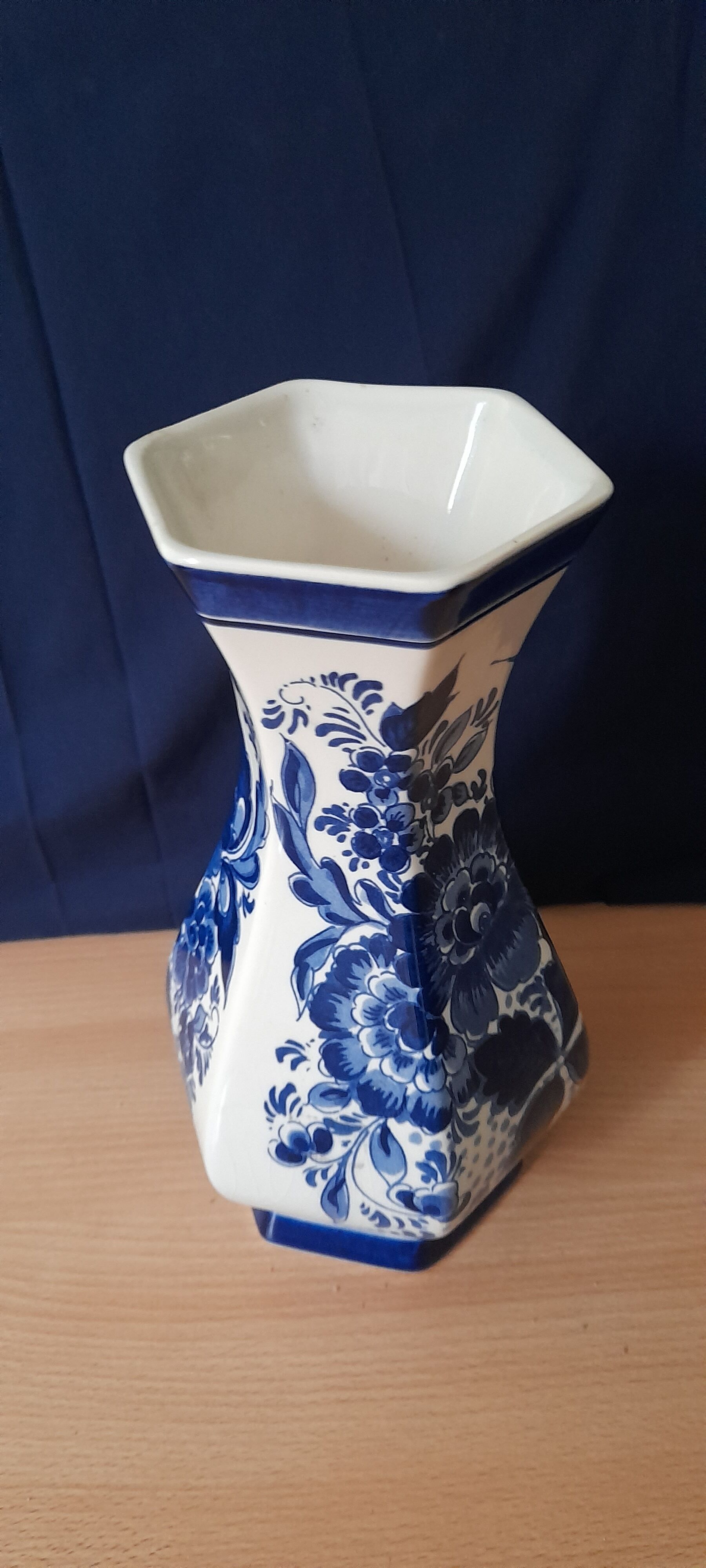 Hexagonal Delft Vase - Delft Blue, Handmade Holland