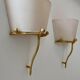 Pair of vintage wall lights, solid brass and ecru fabric, France 1980