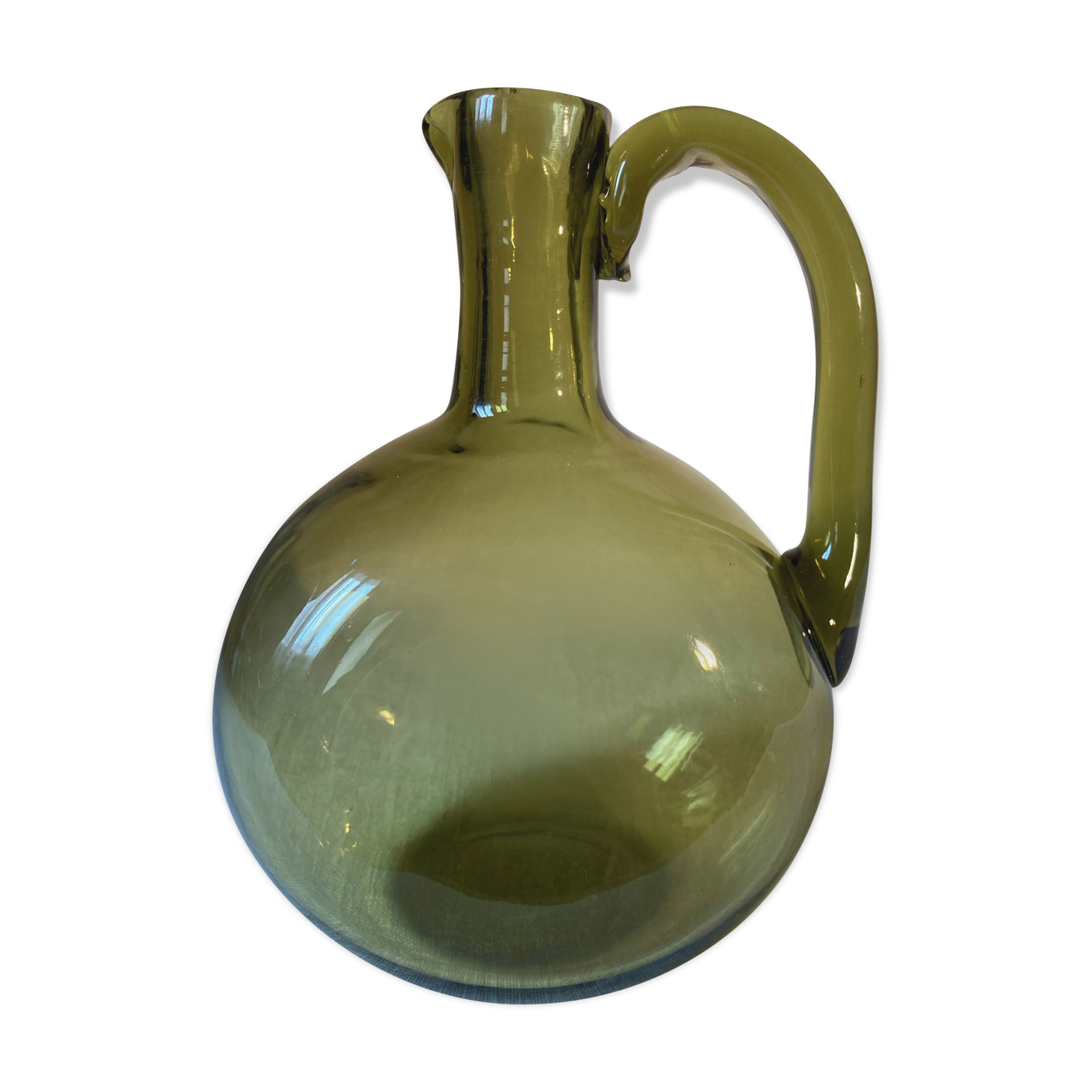 Green blown glass carafe
