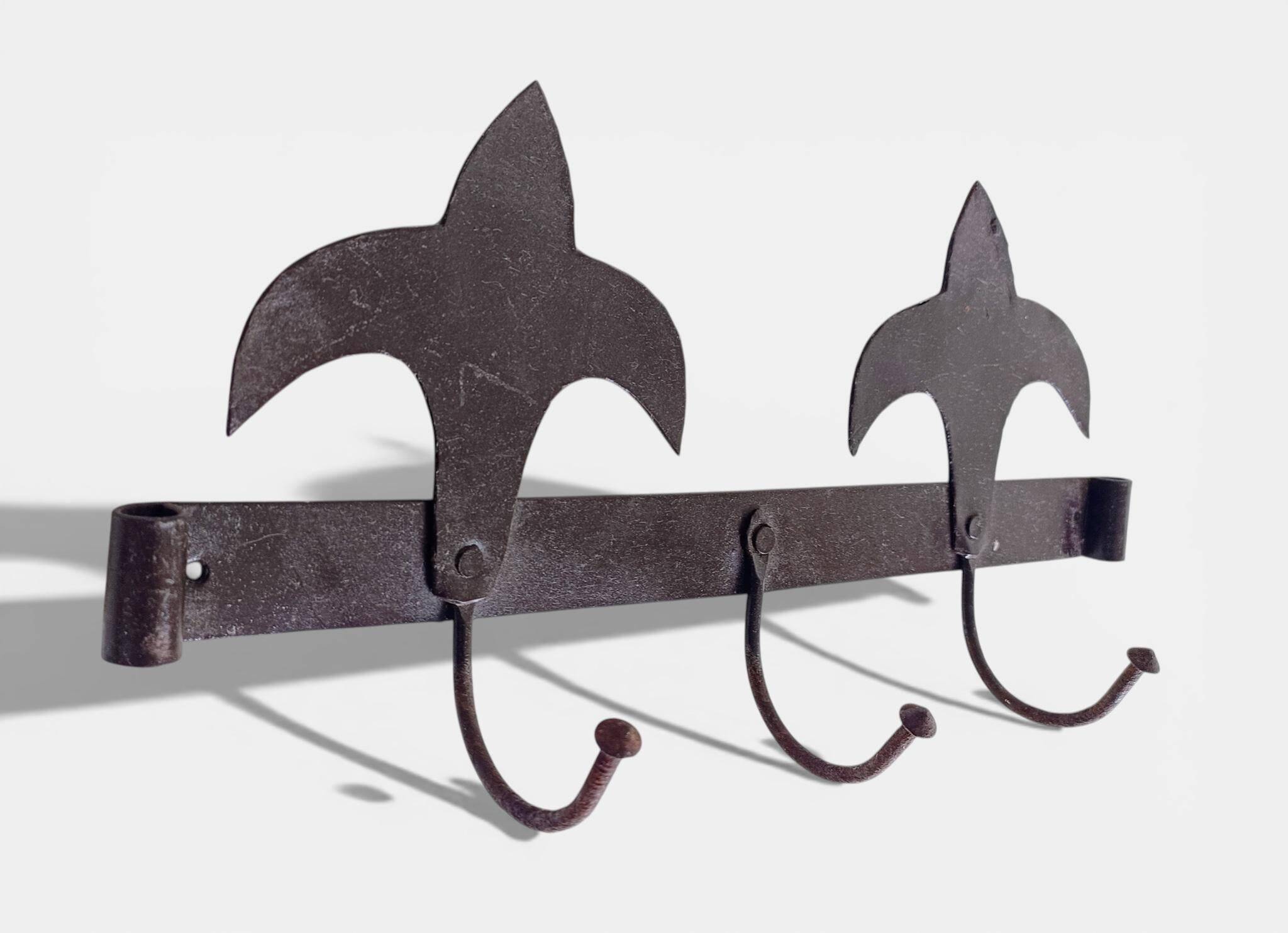 Antique French Provincial Wrought Iron Coat or Hat Rack with Fleur-de-Lis