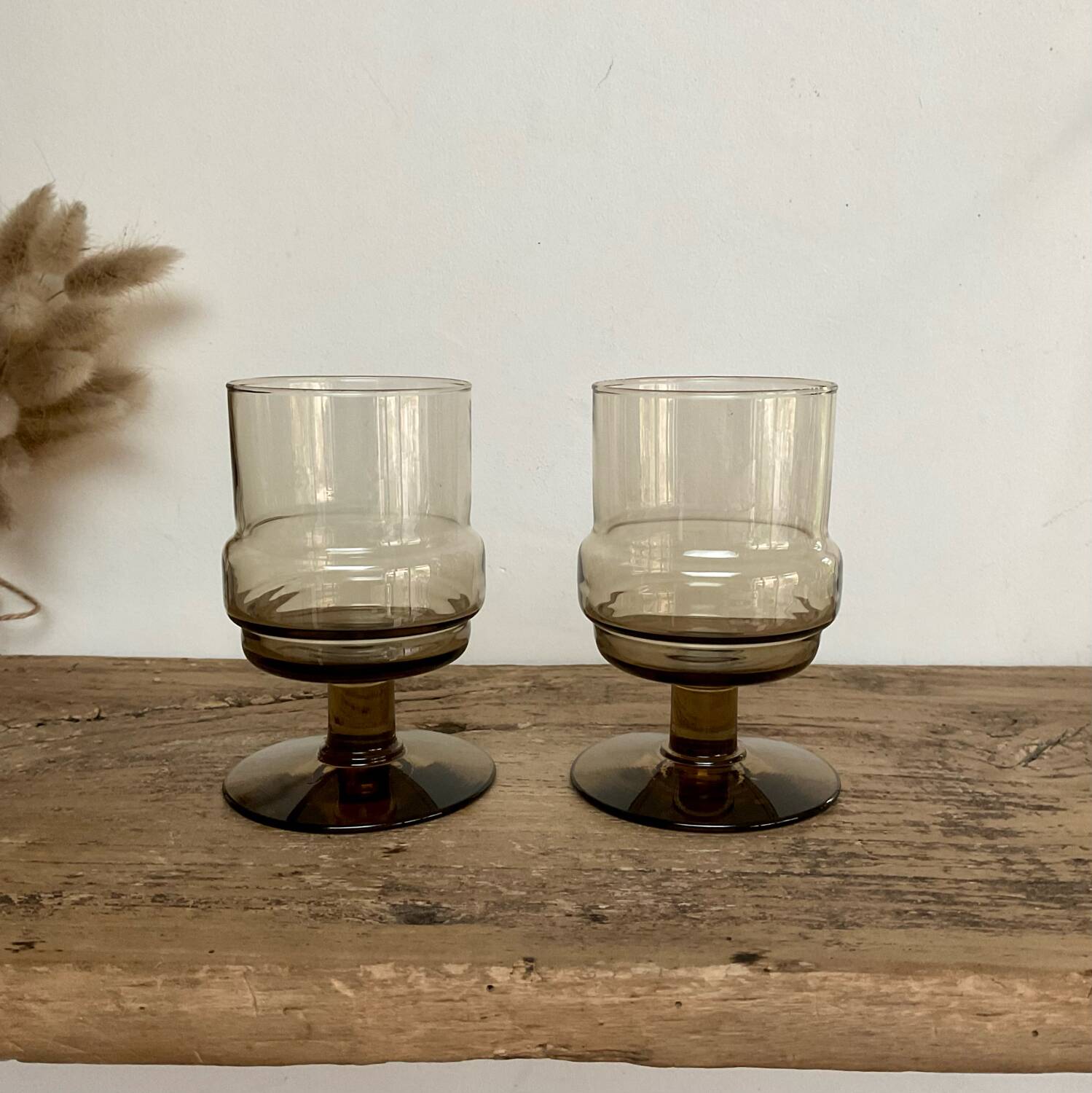 5 vintage glasses in smoked glass