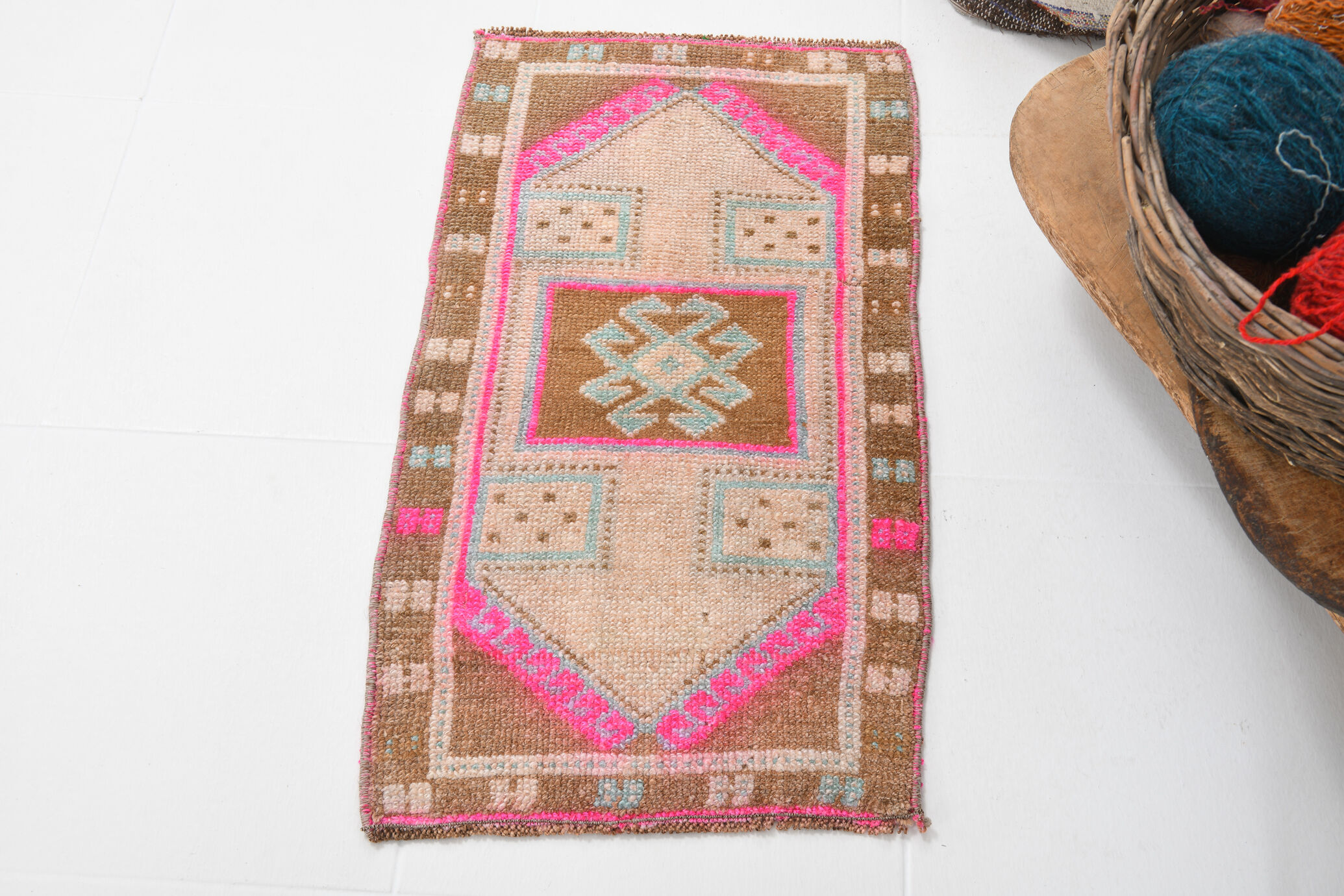 Handmade Wool İn Vintage Door Mat Rug