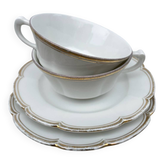 Pair of Limoges porcelain cups with gold trim