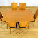 6 Vintage Blond Oak Chairs, France 1960