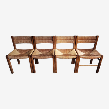 4 straw and wood chairs