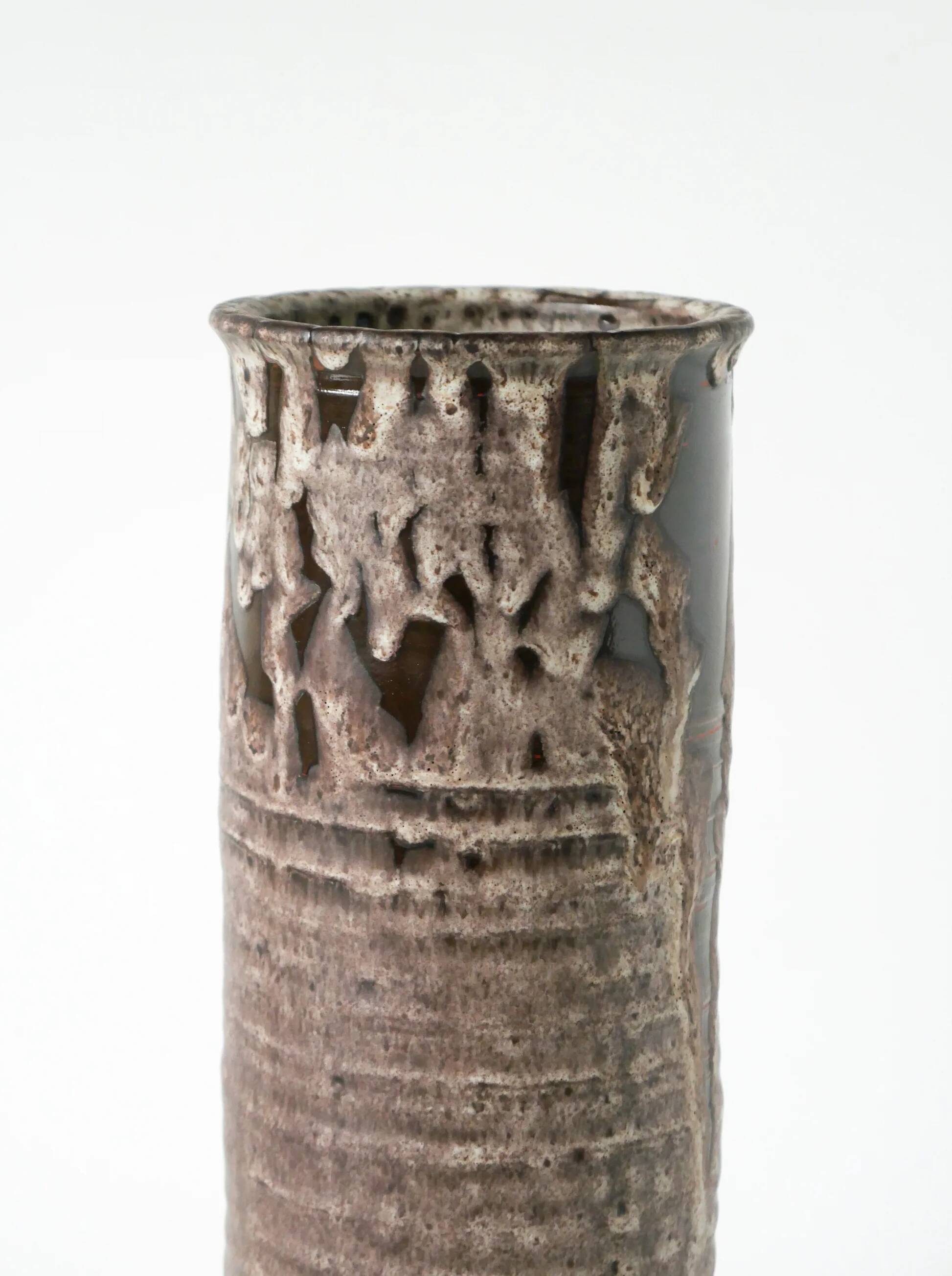 Large ceramic vase, Fat Lava, brown and white.