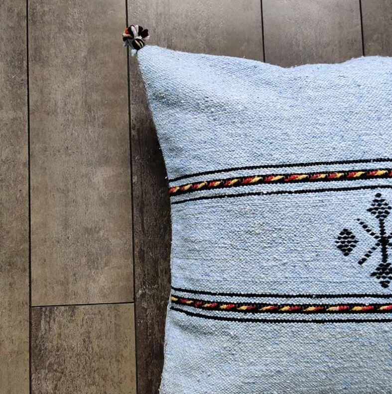 Sky blue Berber cushion in cotton