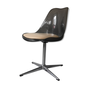 Chaise pivotante etoile plexiglass et skai ecru, 1970