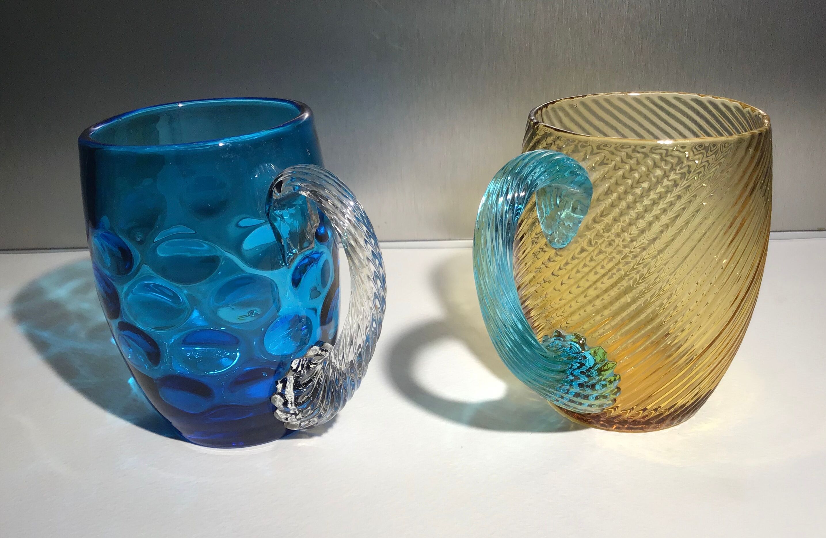 Two glass and crystal mugs, model of the Portieux crystal factory.