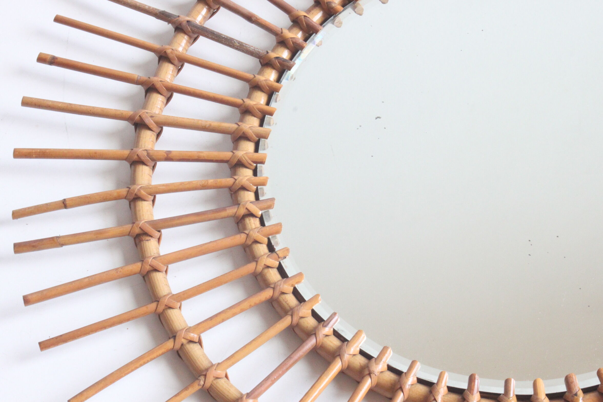 Rattan sunburst mirror 70cm, 1950