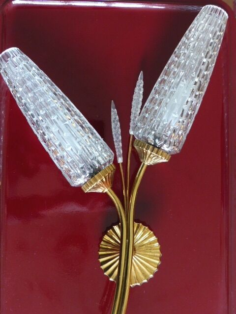 Large vintage brass and glass wall light 1950