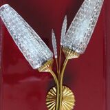 Large vintage brass and glass wall light 1950