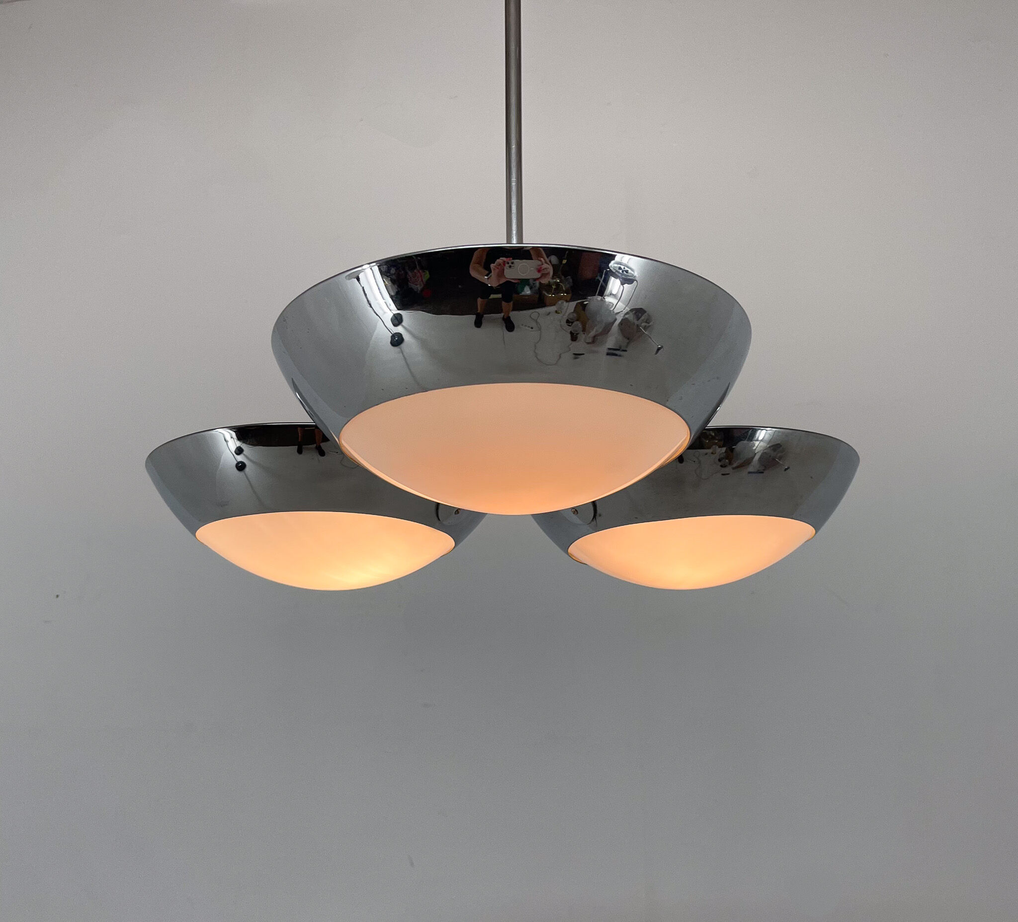 Rare Chrome-Plated Functionalist Chandelier by Zukov, 1940s
