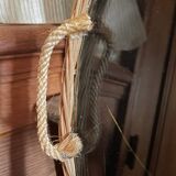 Vintage rattan tray with peacock feather