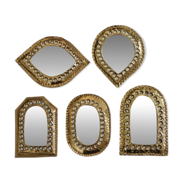 Set of 5 small openwork brass mirrors, Moroccan craftsmanship, 7 x 10 cm.