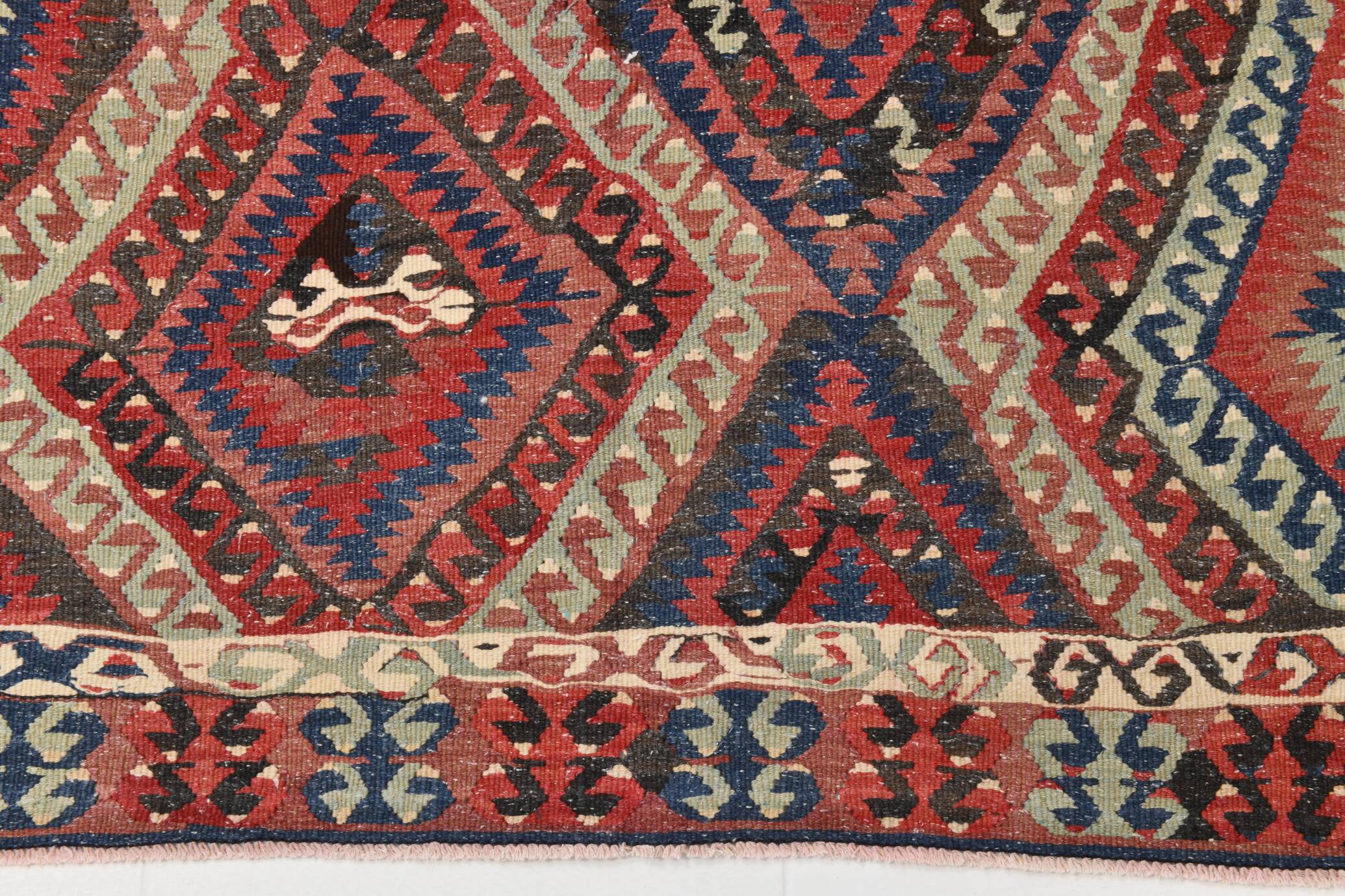 5x7 Red Blue Geometric Handmade Vintage Rug, 165x231Cm