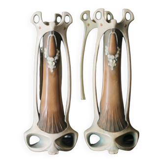 Bernhard Bloch (1836 - 1909) Pair of Art Nouveau ceramic vases