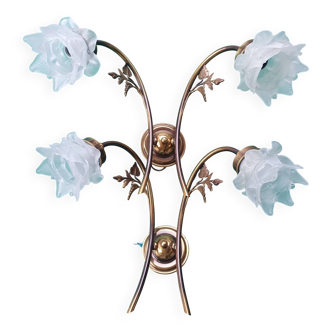 Pair of vintage Art Deco pink double wall sconces France