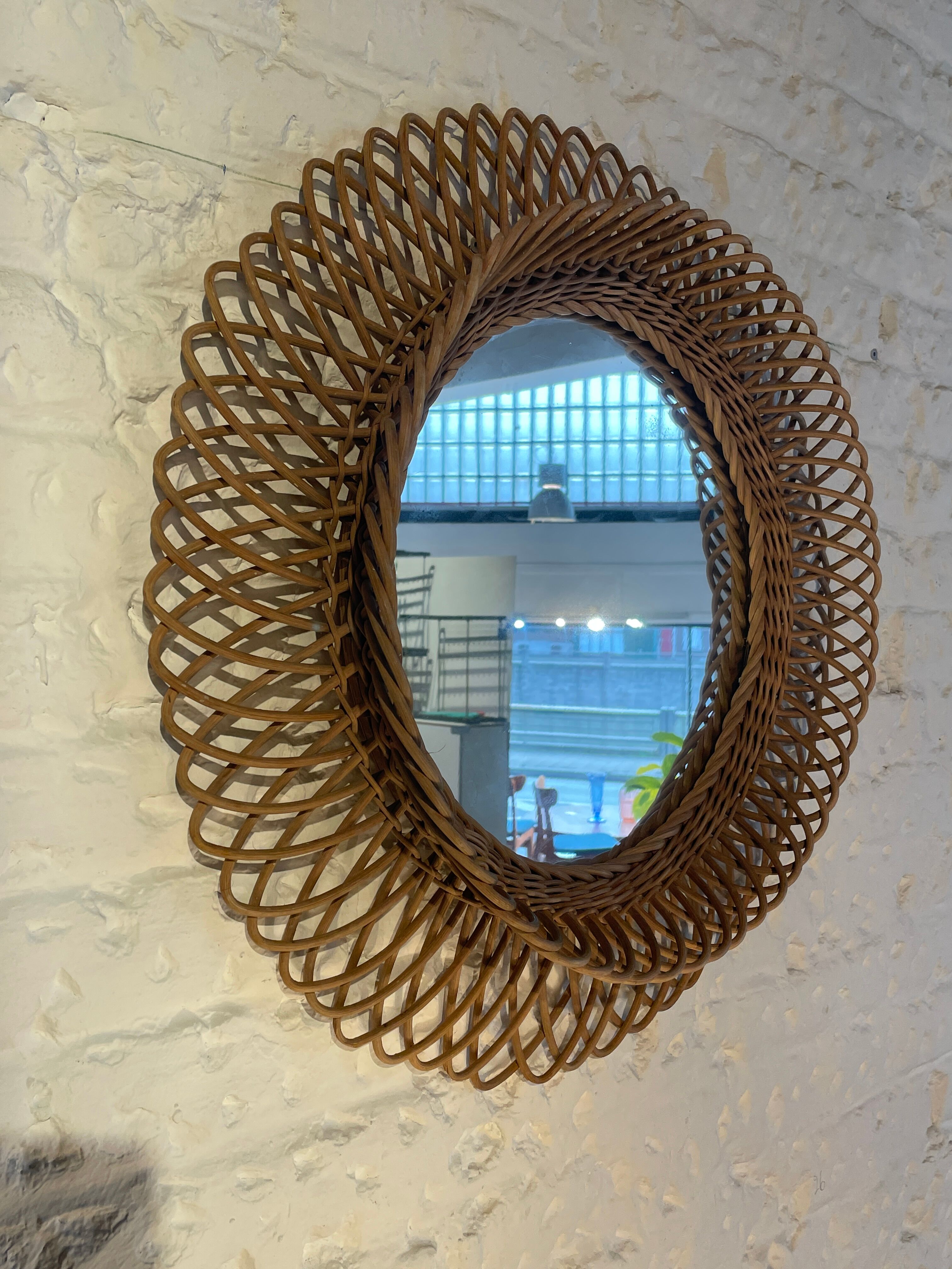 Wicker sun mirror, France 1960's