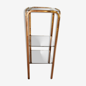 Vintage gold metal and smoked glass shelf