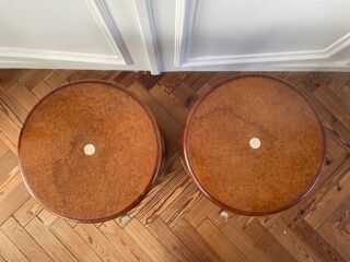 Pair of Art Deco bedside tables made of cedar magnifying glass