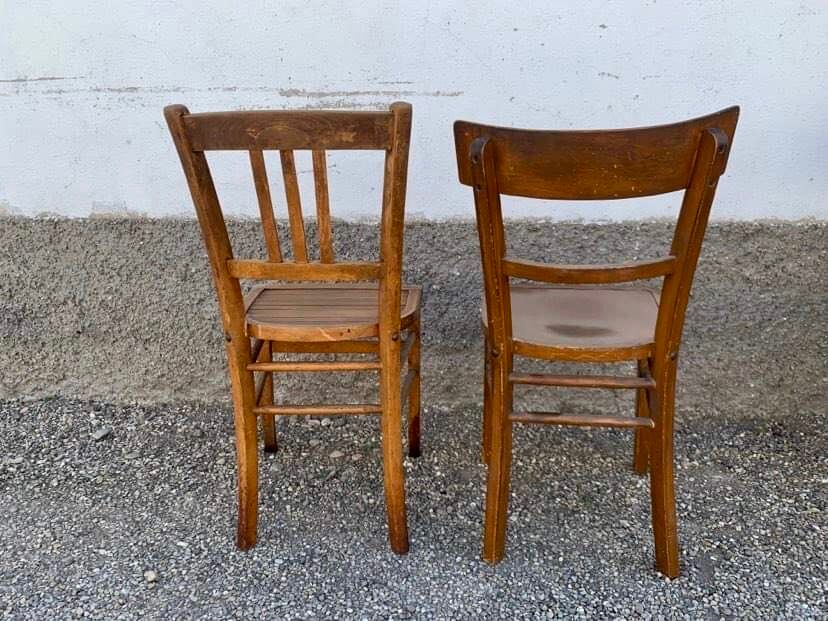 Set of 13 old art deco bistro chairs from the 1930s in light wood