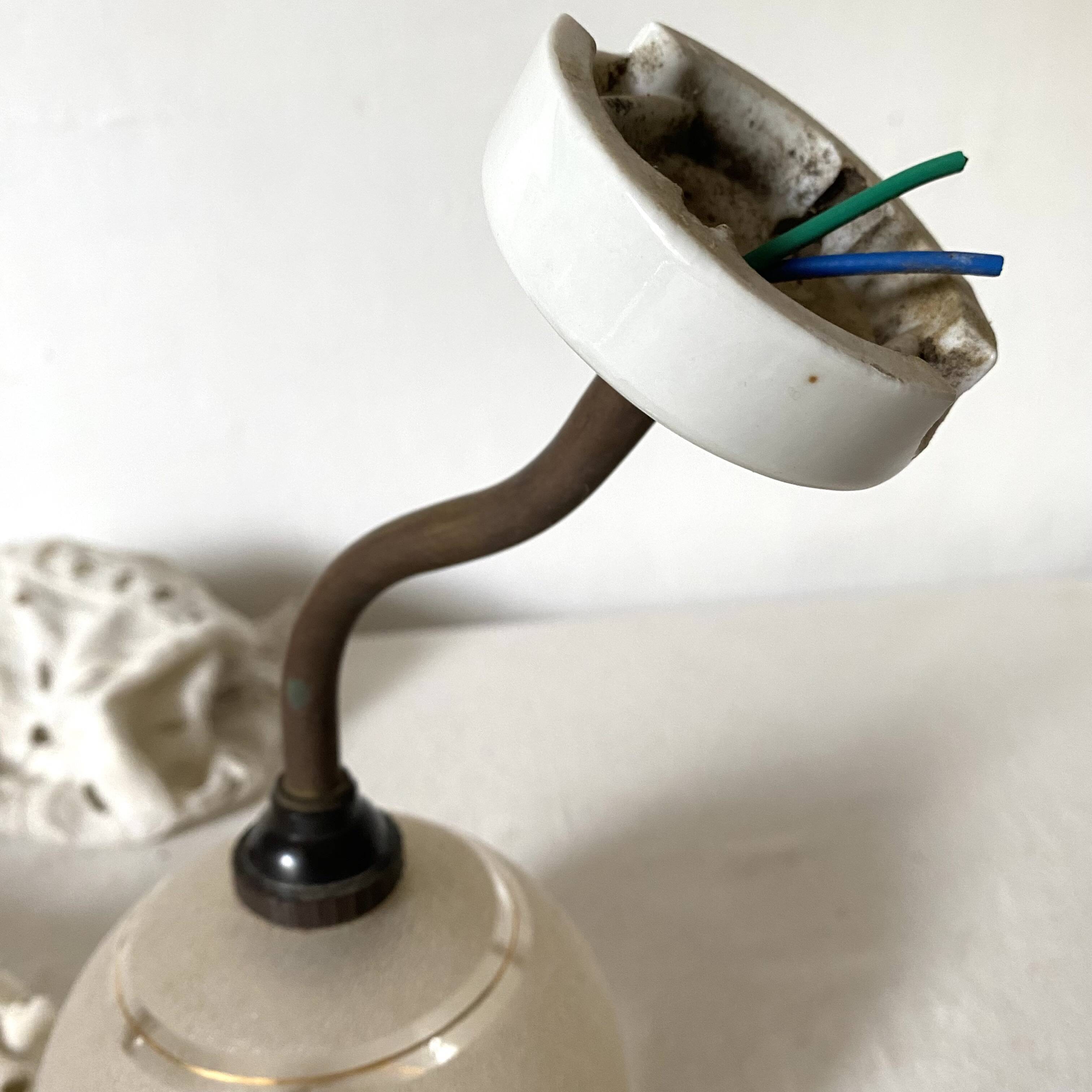 Antique swan neck wall sconce, frosted glass globe