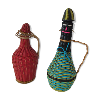 2 Bouteilles scoubidou vintage des années 70