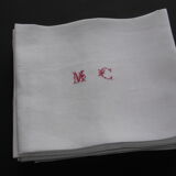 9 old linen towels embroidered MC with red thread
