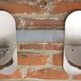 Pair of stainless steel and glass wall lamps